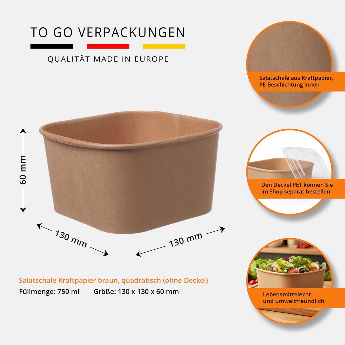 Salatschale Kraftpapier braun ohne Deckel 750ml