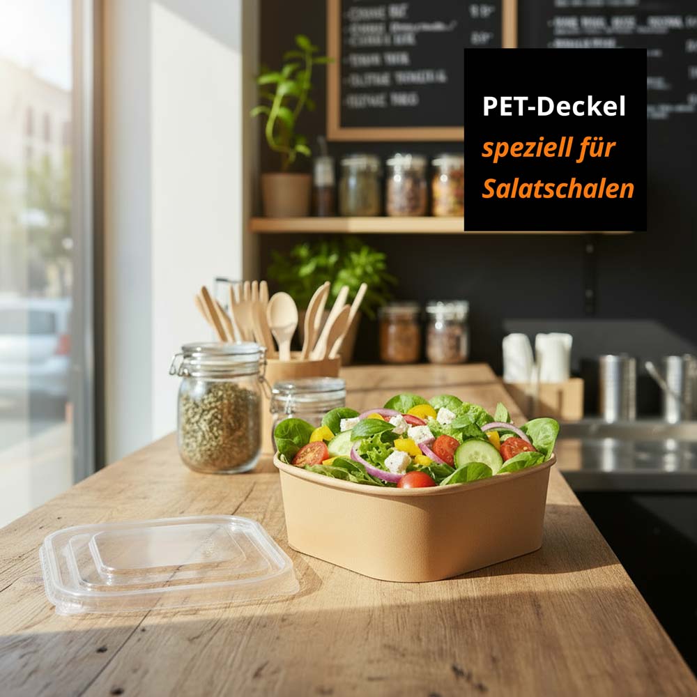 Salatschale Kraftpapier mit Deckel PET transparent