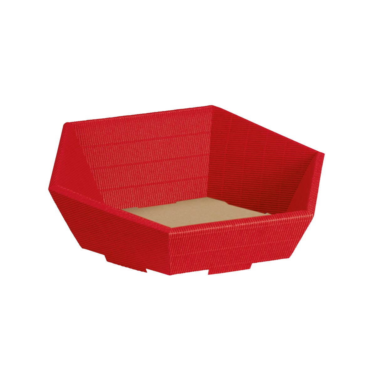Präsentkorb Geschenkkorb 6-Eck, offene Welle, rot, mittel