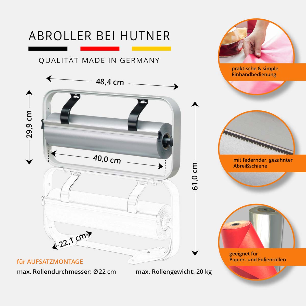 STANDARD Aufsatzabroller Papier- und Folienabroller 40 cm