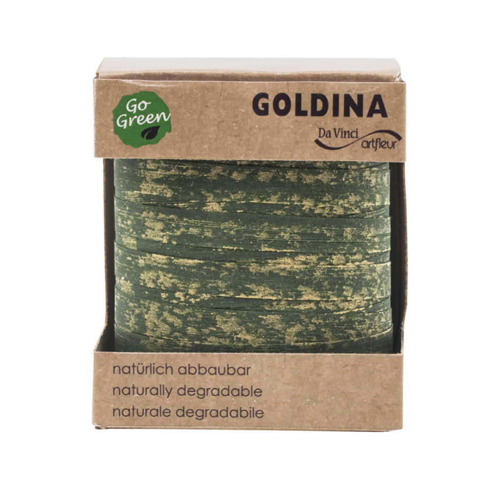 Ringelband Geschenkband Baumwolle Nature Pack Glimmer, grün/gold