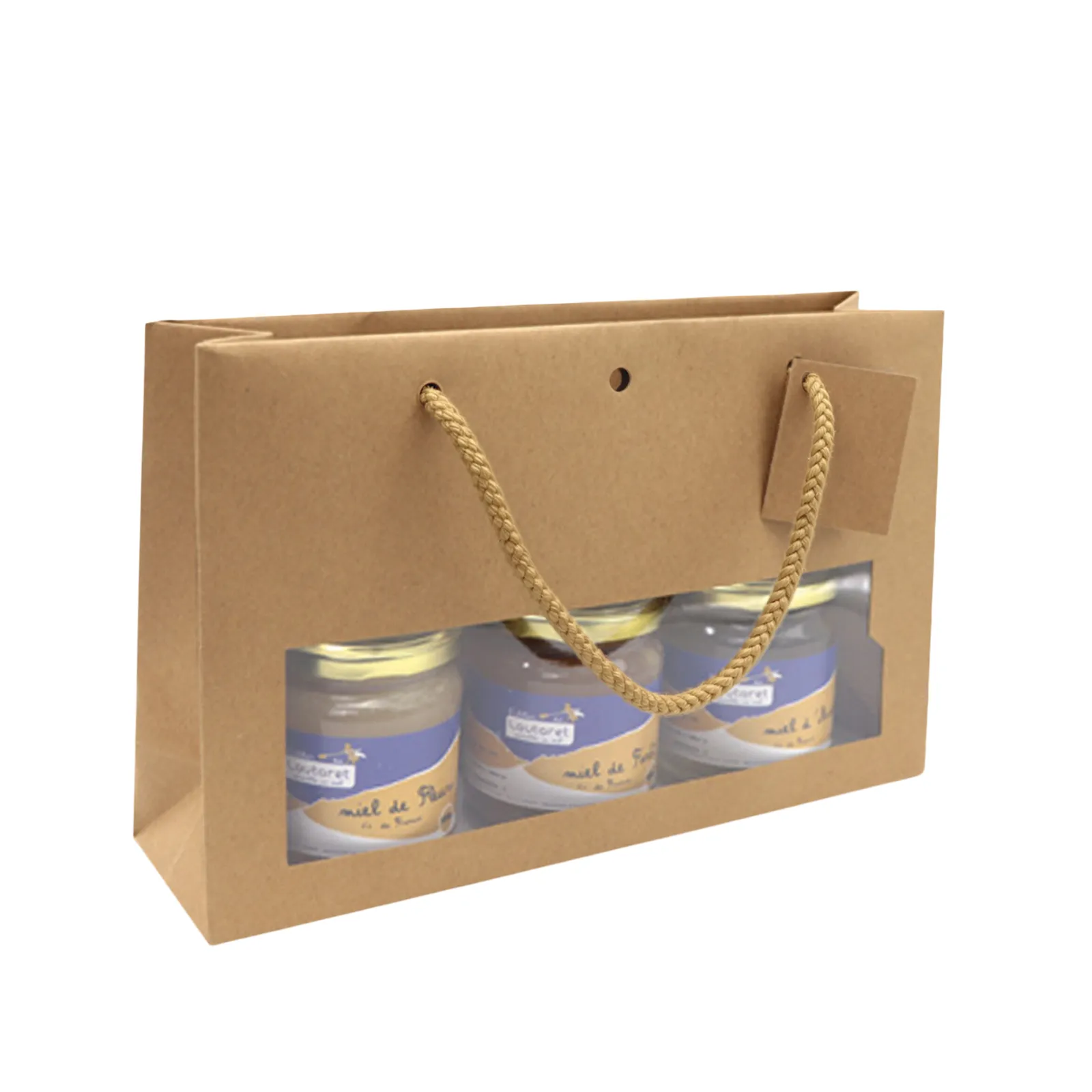 Geschenktüte Präsenttasche Geschenktasche für Feinkost Kraftpapier natur, 3er