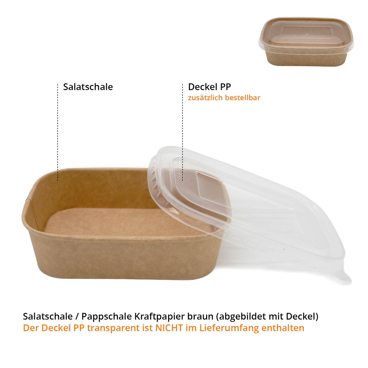 Salatschale Kraftpapier rechteckig ohne Deckel - 500ml