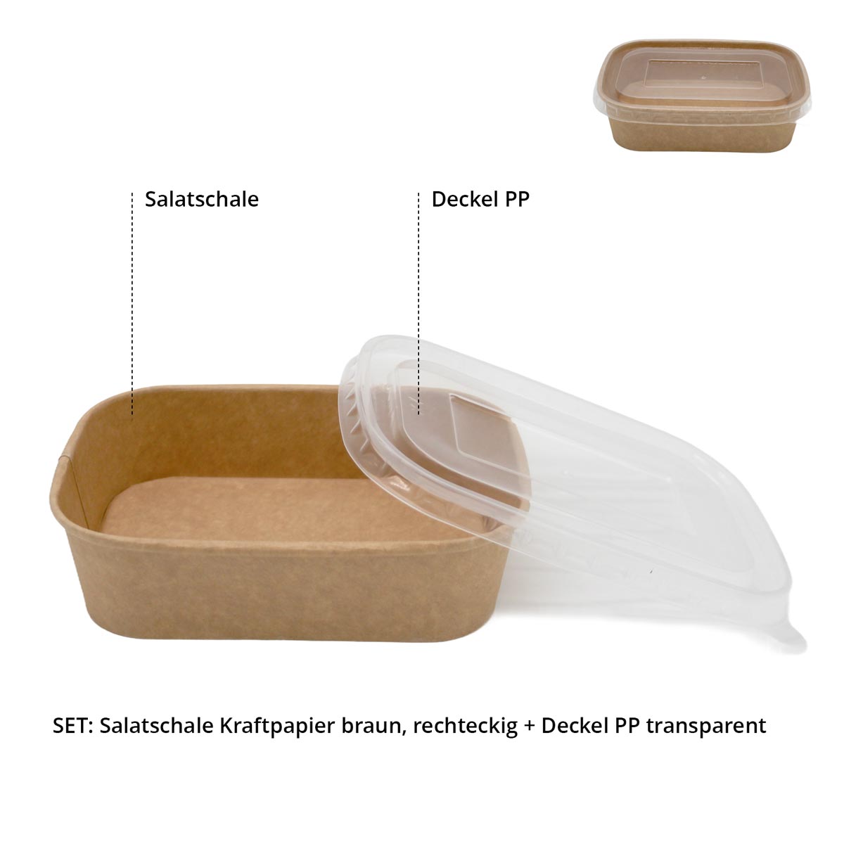 SET: Salatschale rechteckig mit Deckel - 500ml
