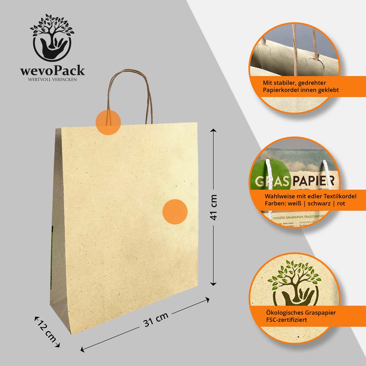 Graspapier Tüten 31x12x41 cm