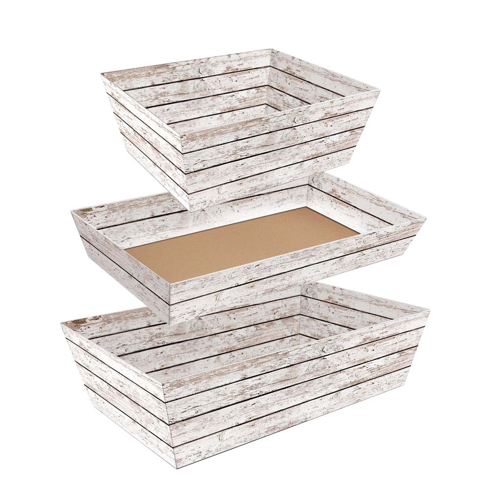 Präsentkorb Geschenkkorb Holzoptik weiß, rechteckig, 3 Größen