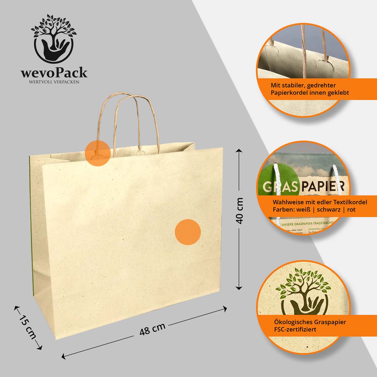 Graspapier Tüten 48x15x40 cm