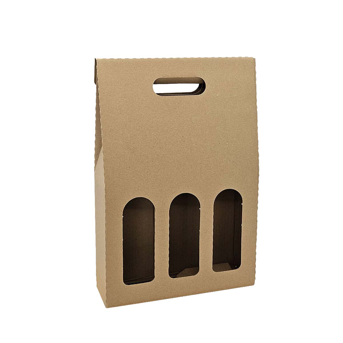 Wein Geschenk Tragekarton Wellpappe braun, 3er, 0,75 ltr. Flasche