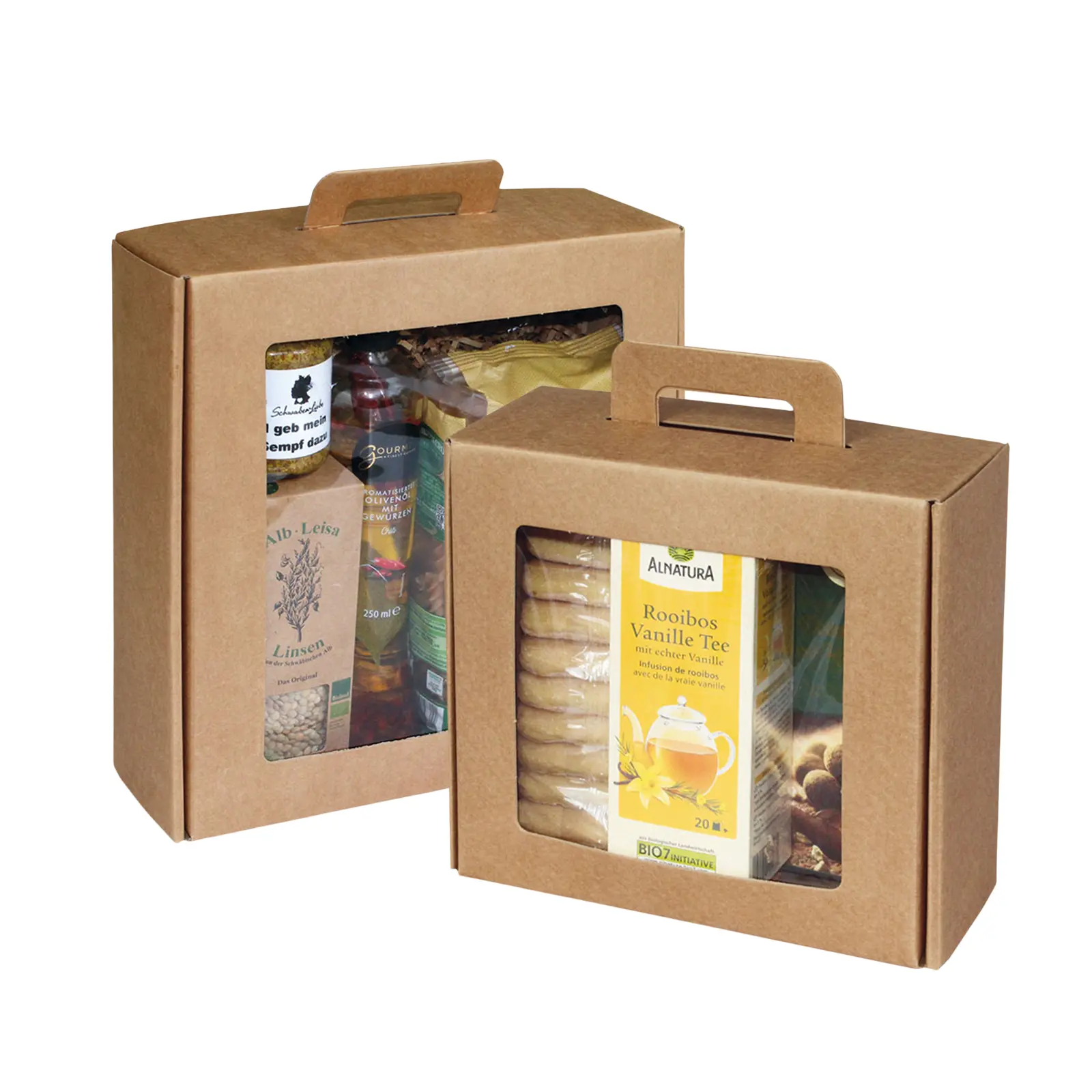 Geschenk Box mit Fenster, Kraft braun, Tragegriff, 2 Größen
