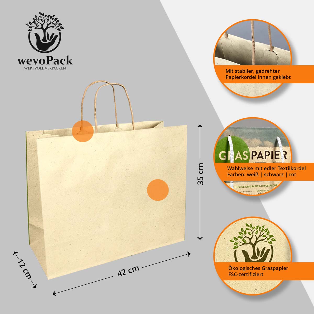 Graspapier Tüten 42x12x35 cm