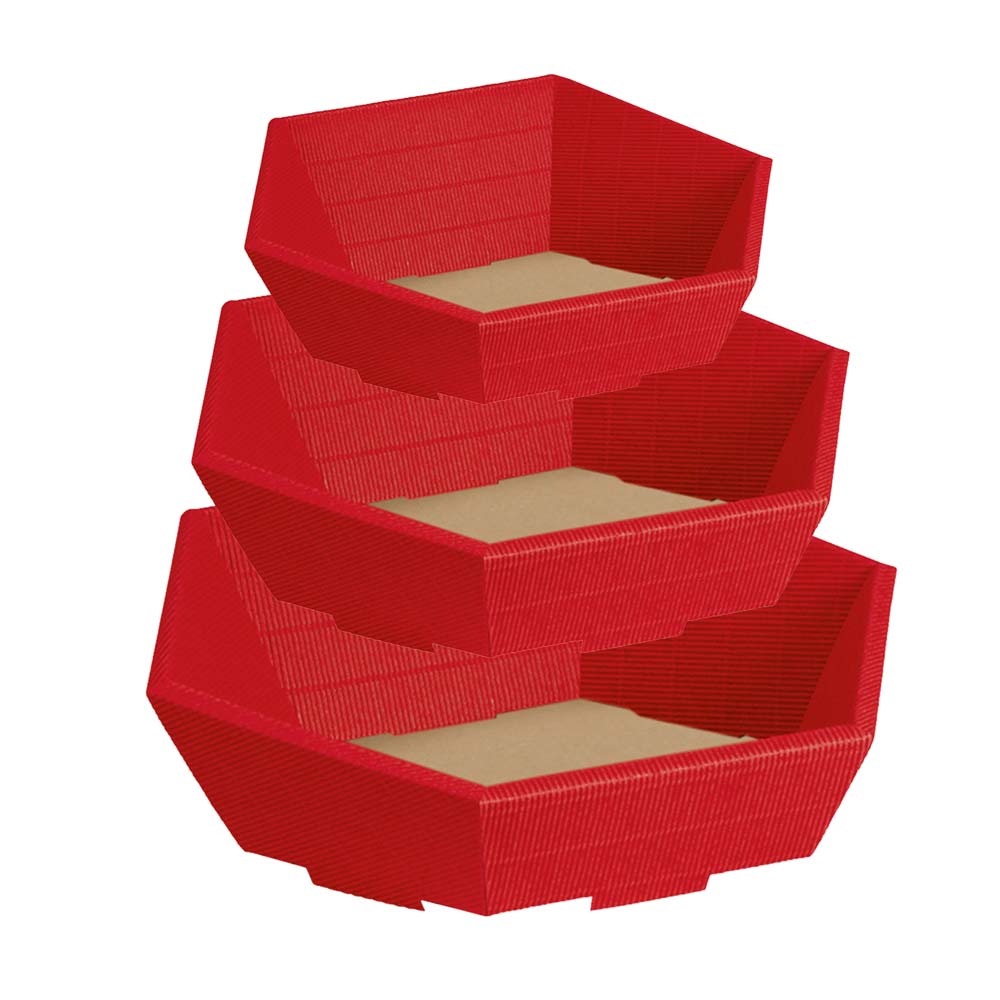 Präsentkorb Geschenkkorb 6-Eck, offene Welle, rot, 3 Größen
