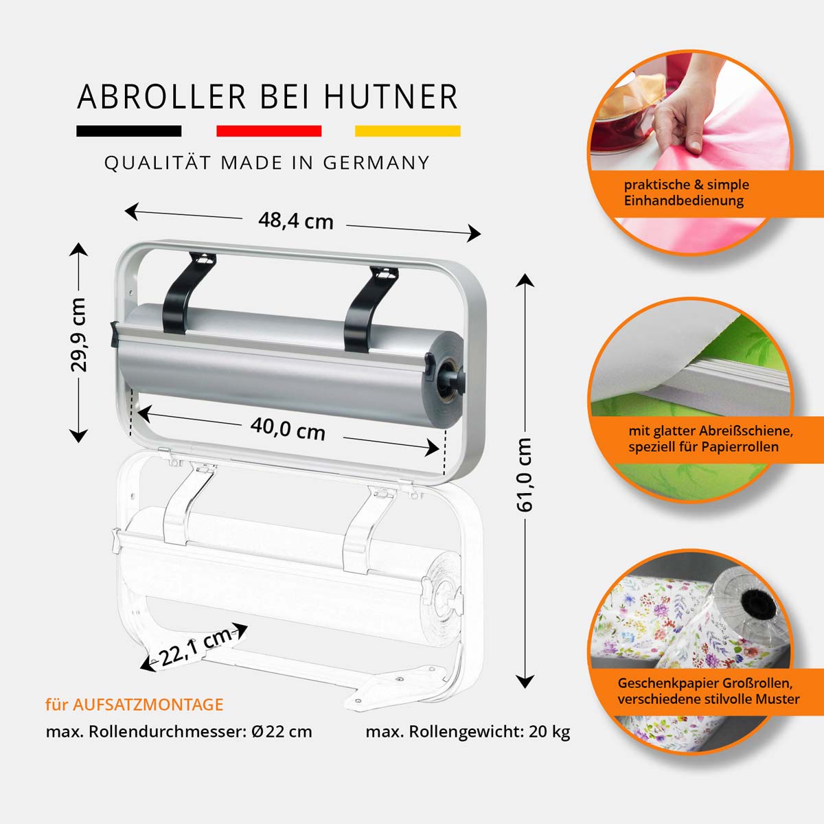 STANDARD Aufsatzabroller Papierabroller 40 cm