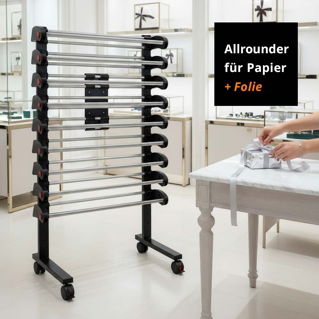 VARIO Multi Abrollständer mit 9 Papier- und Folienabroller VARIO Multi Abrollständer mit 9 Papier- und Folienabroller
