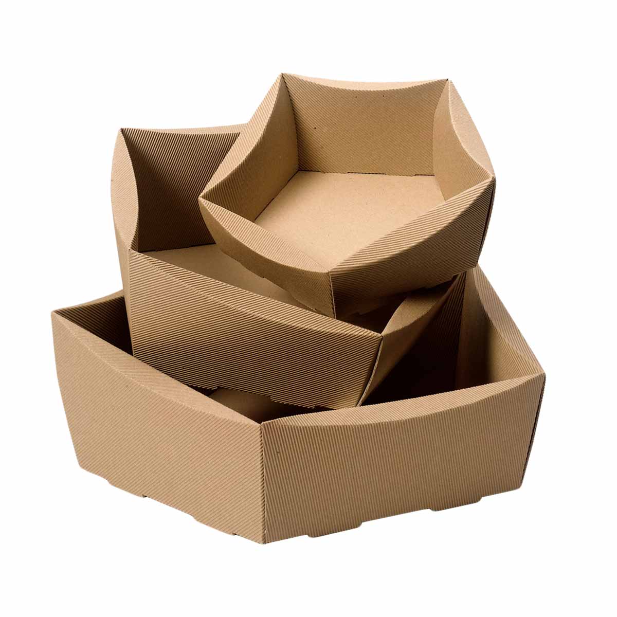 Präsentkorb Geschenkkorb 5-Eck Exklusiv, offene Welle, natur, 3 Größen