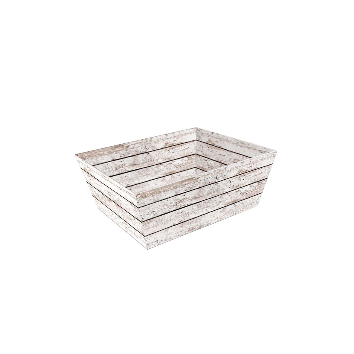 Präsentkorb Geschenkkorb Holzoptik weiß, rechteckig, klein