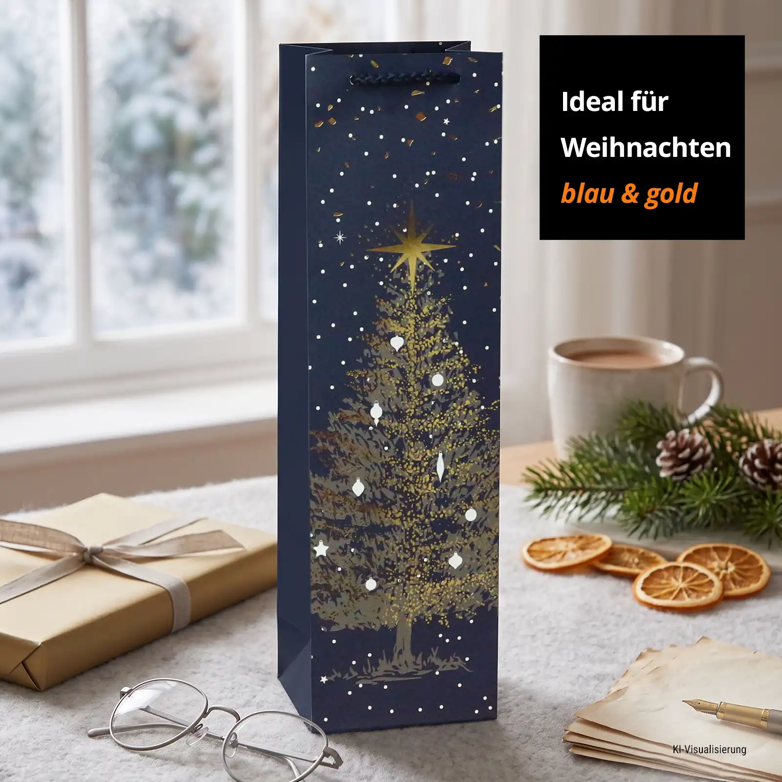 MCFT-NABLWHB - Geschenktüten blau mit goldenem Weihnachtsmotiv - Foto 2