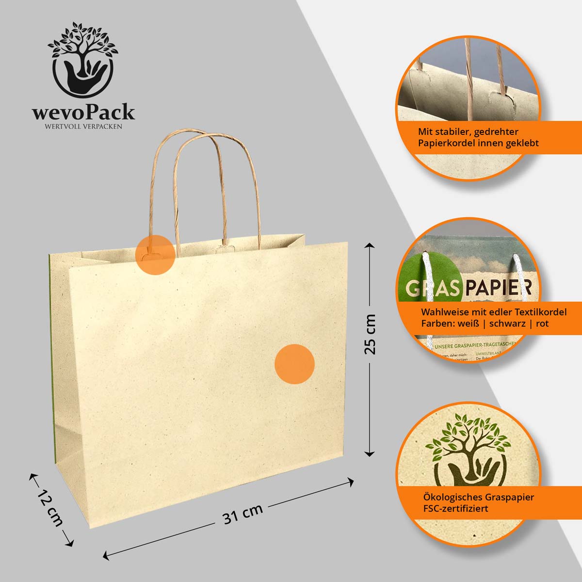 Graspapier Tüten 31x12x25 cm
