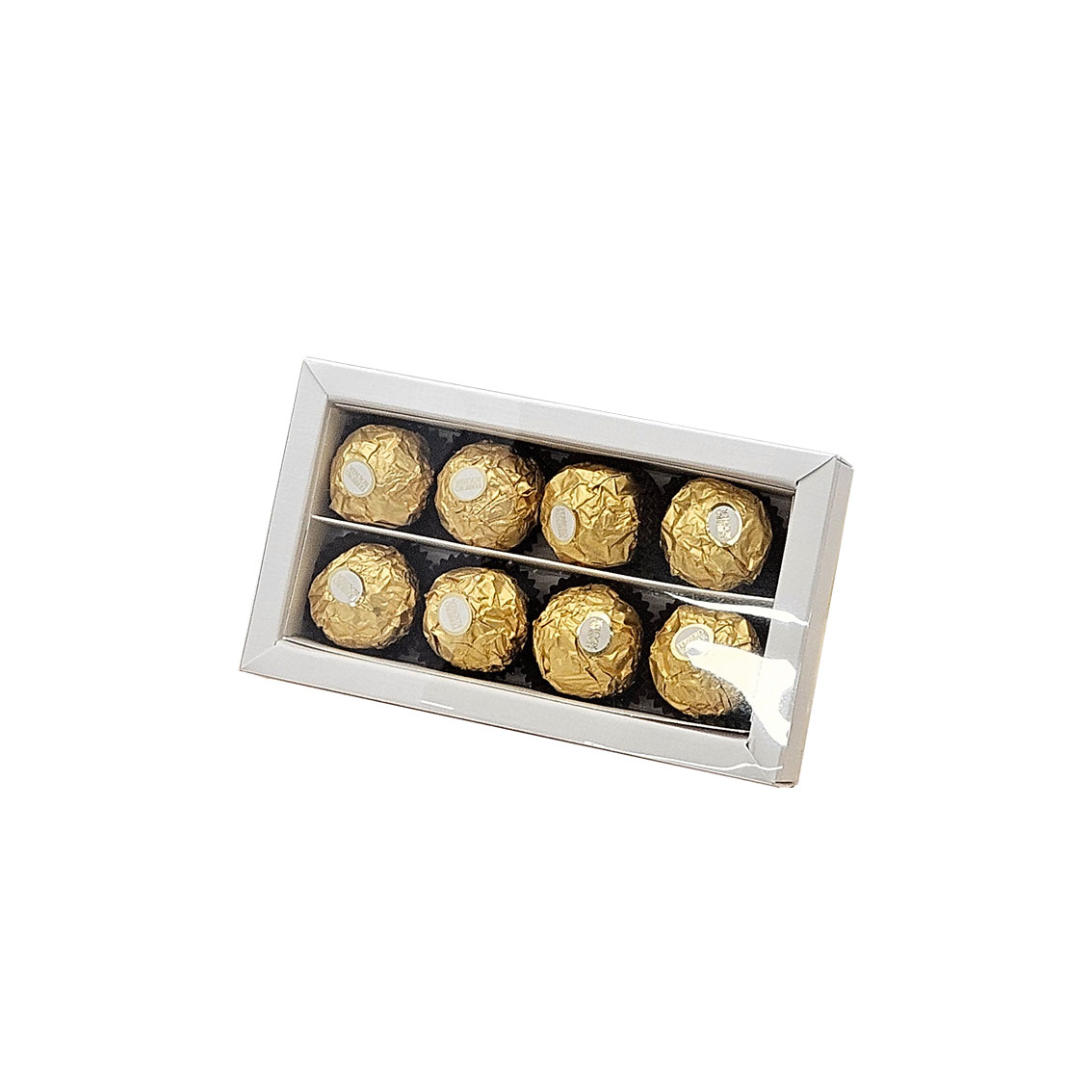 Pralinenbox Pralinenschachtel Fibra weiß mit PVC-Hülle, 3 Größen 