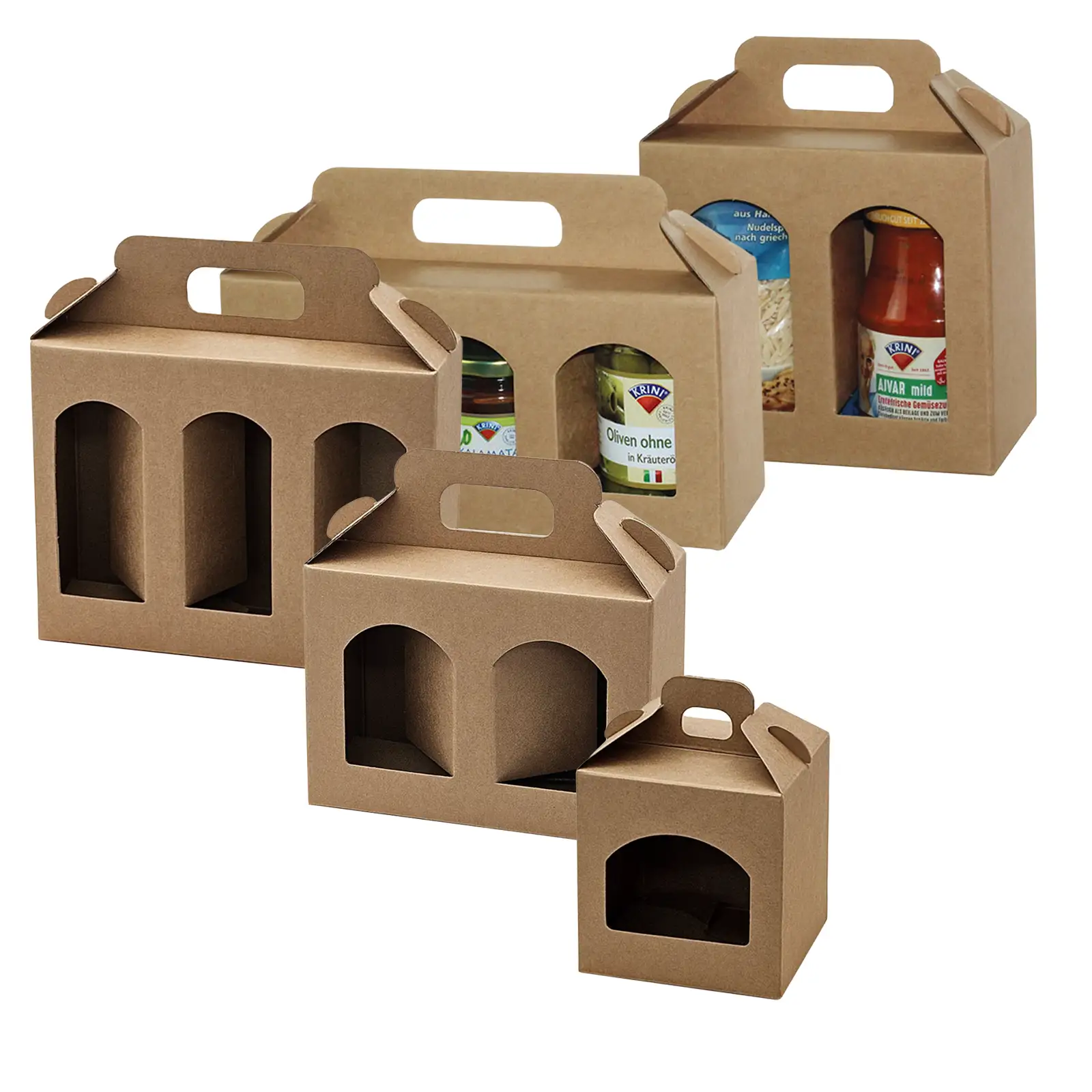 Gläserkarton Geschenk Box natur, mit Sichtfenster, 5 Größen