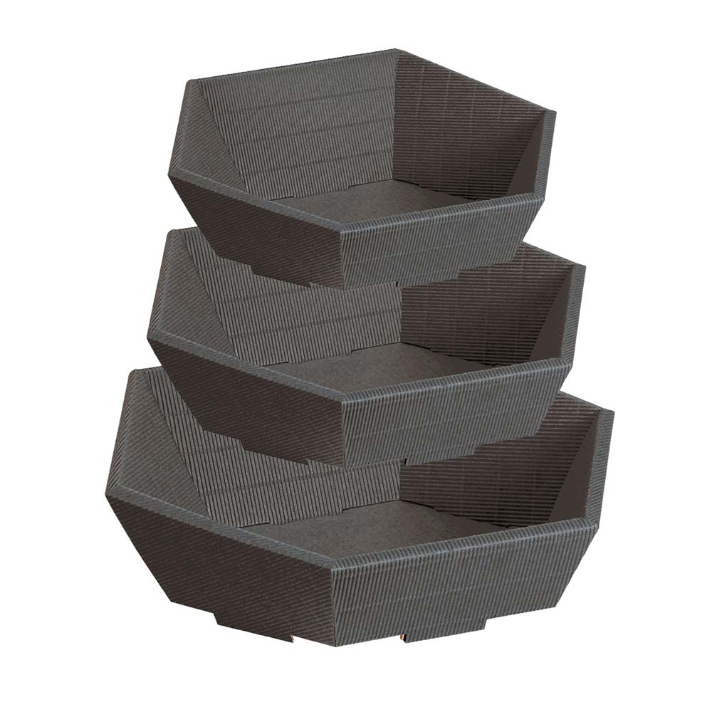 Präsentkorb Geschenkkorb 6-Eck, offene Welle, anthrazit, 3 Größen