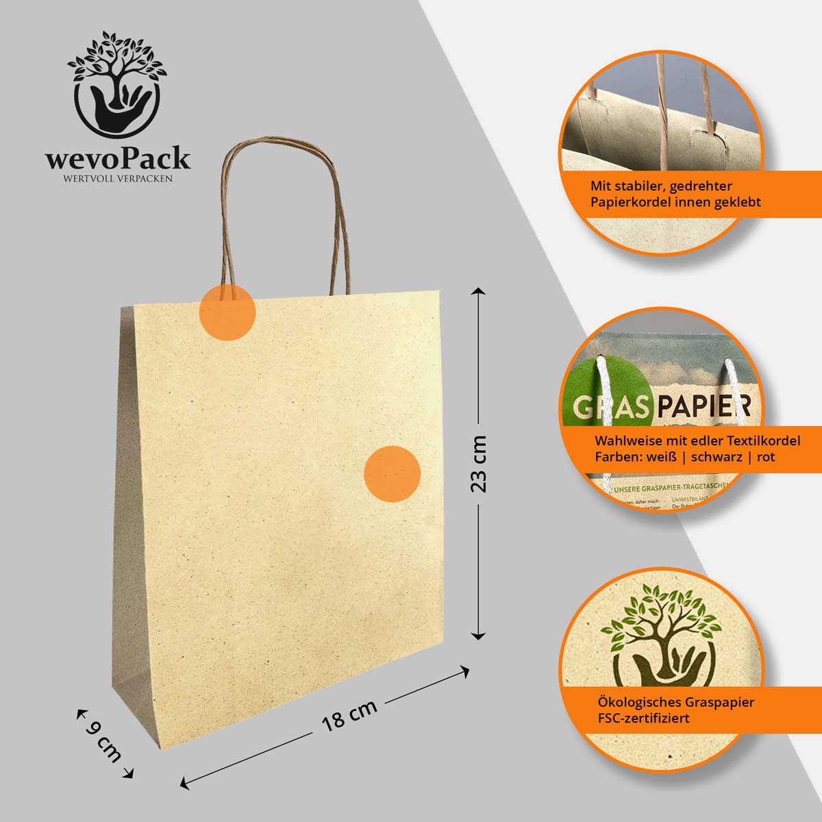 Graspapier Tüten 18x9x23 cm