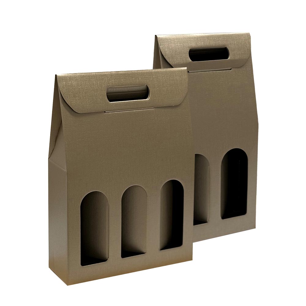 Wein Geschenk Tragekarton Fibra bronze metallic, 2 Größen