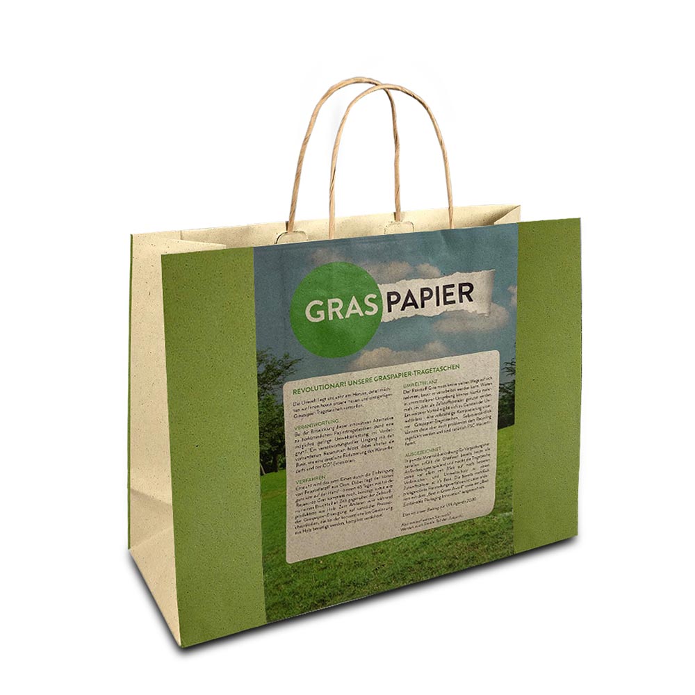 Graspapier Tragetasche 4-farbig bedruckt