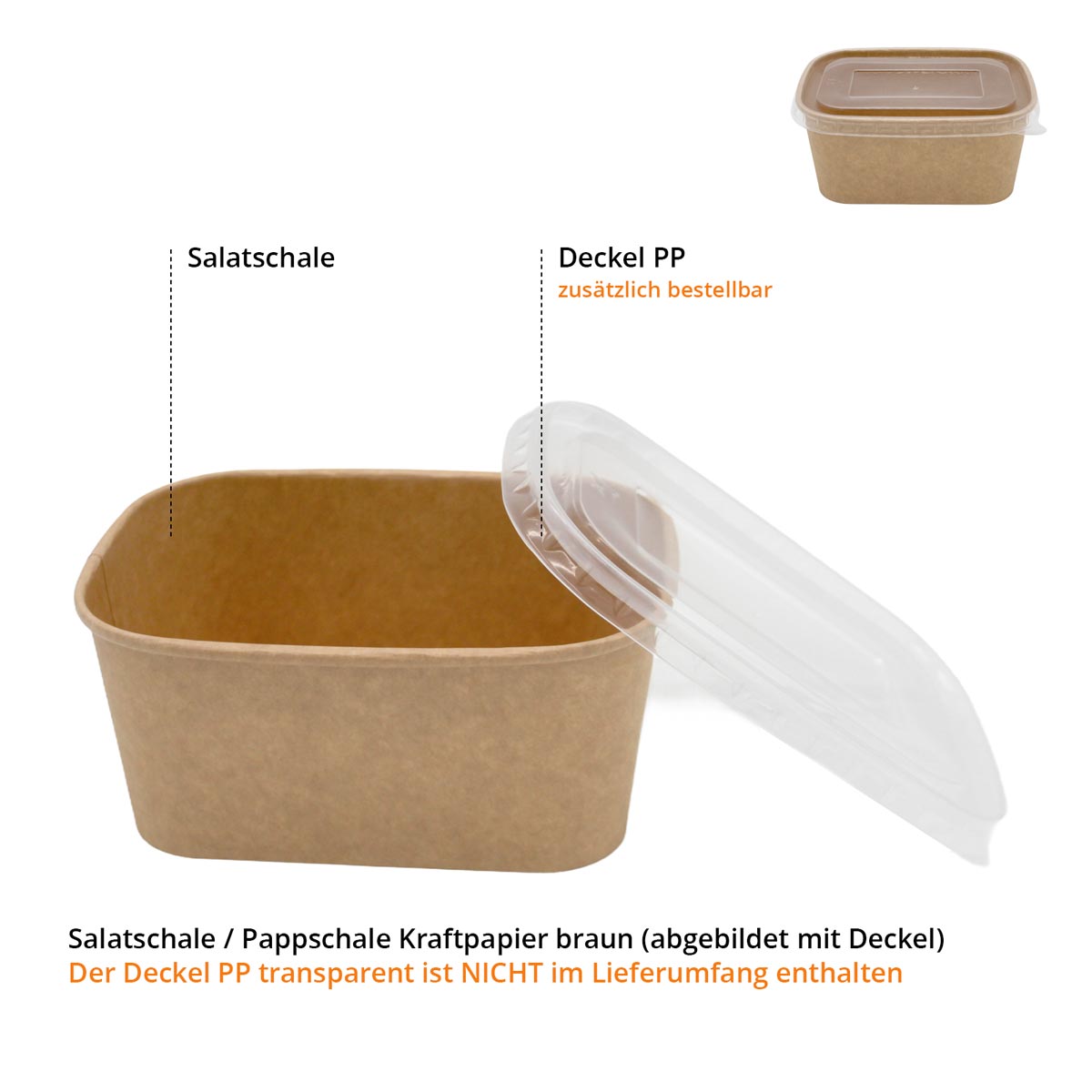 Salatschale Kraftpapier rechteckig ohne Deckel - 1000ml