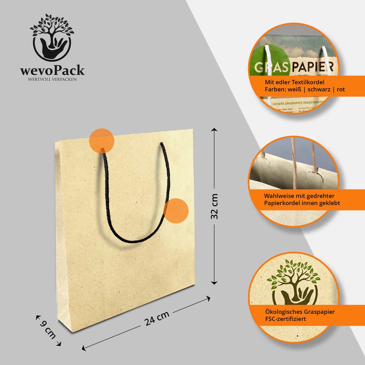 Graspapier Tüten 24x9x32 cm