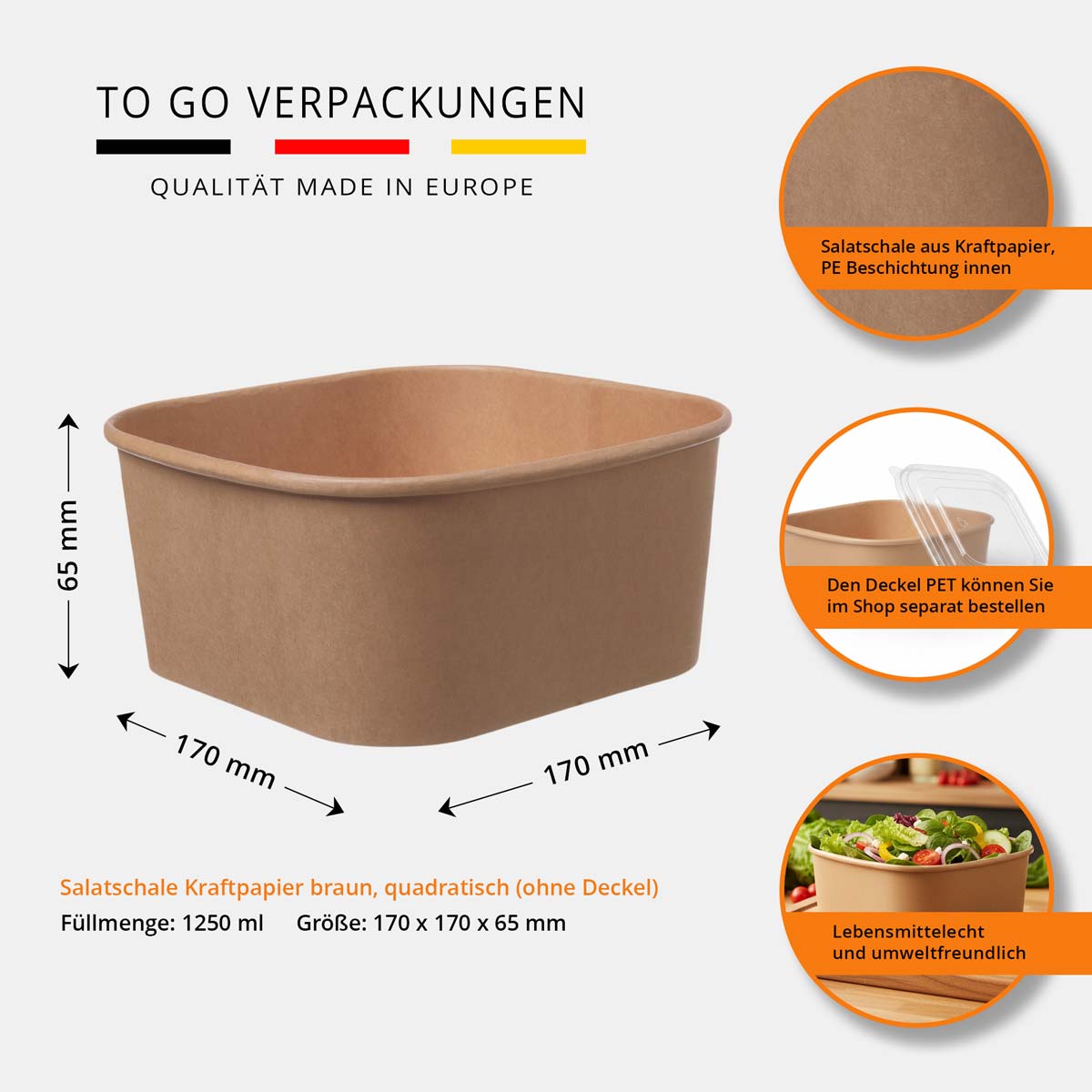 Salatschale Kraftpapier braun ohne Deckel 1250ml