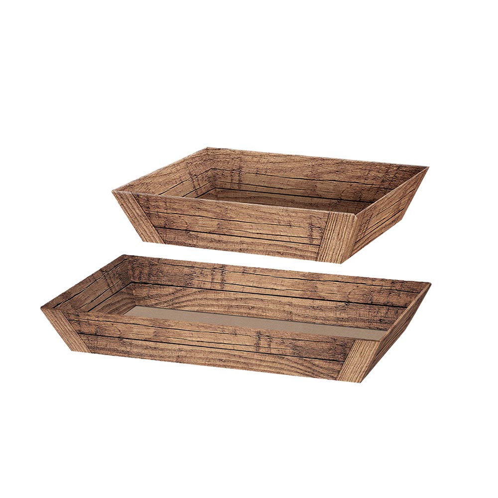 Präsentkorb Geschenkkorb Holzoptik braun flach, rechteckig, 2 Größen