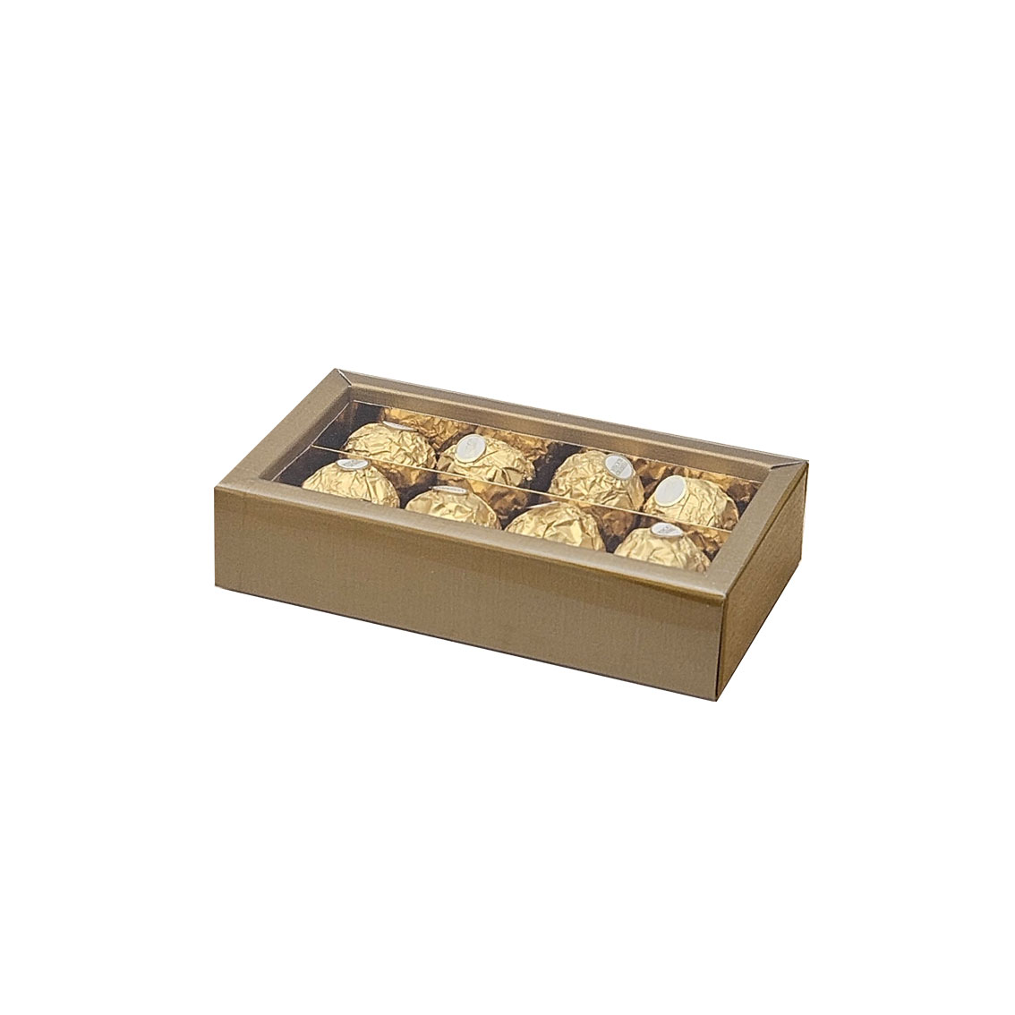 Pralinenbox Pralinenschachtel Fibra gold mit PVC-Hülle, 3 Größen