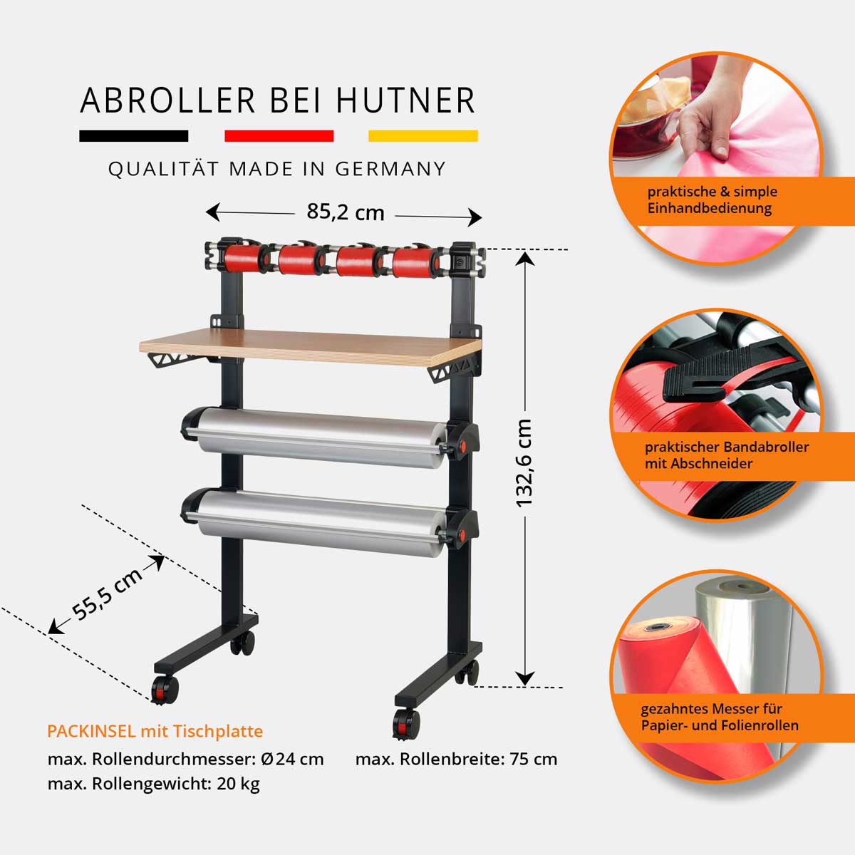 VARIO Multi Packinsel Packständer mit Tischplatte Bemaßung