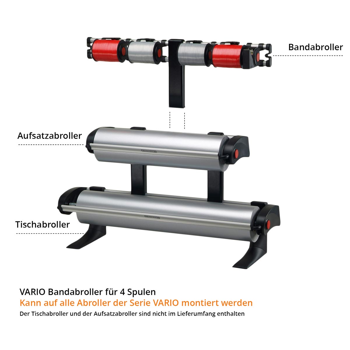 VARIO Geschenkbandabroller für 4 Spulen zur Aufsatzmontage VARIO Geschenkbandabroller für 4 Spulen zur Aufsatzmontage