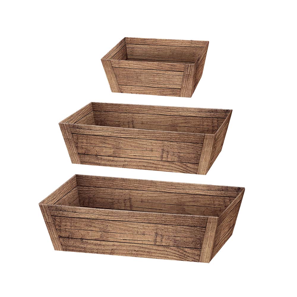 Präsentkorb Geschenkkorb Holzoptik braun, rechteckig, 3 Größen