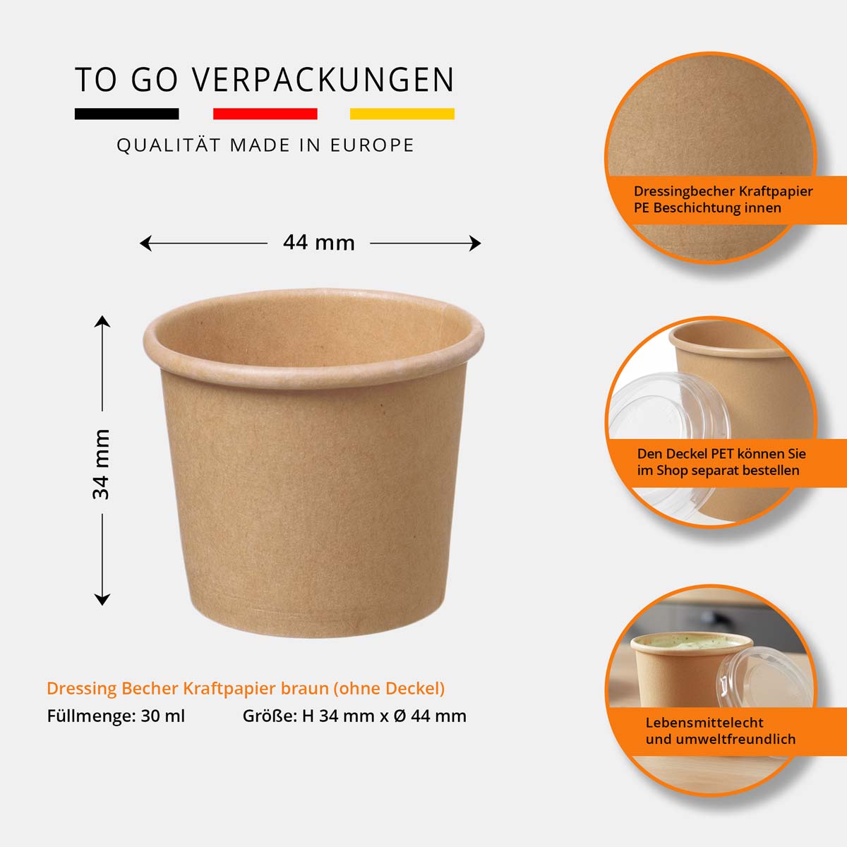 Dressingbecher Kraftpapier braun 30ml