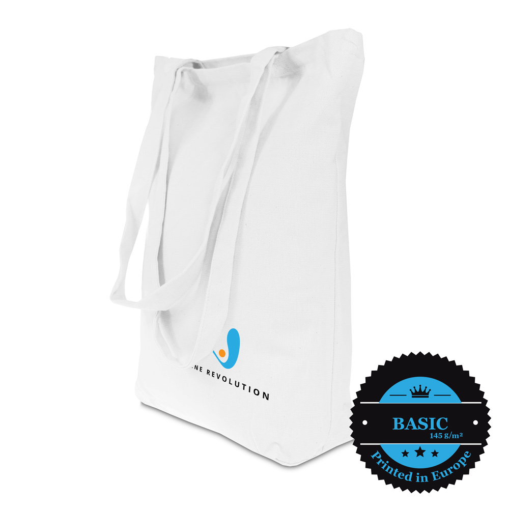 Baumwolltaschen weiss 38x8x42, H:70cm bedruckt, mit Druck