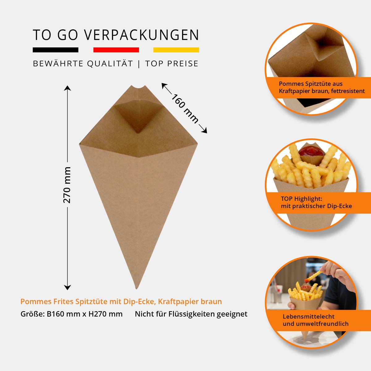 Pommes Spitztüte mit Dip-Ecke