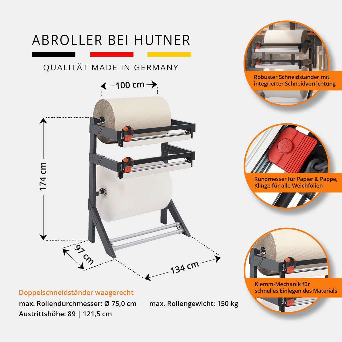 Profi Doppelschneidständer mit max. Rollenbreite 100cm für Industrie und Lager
