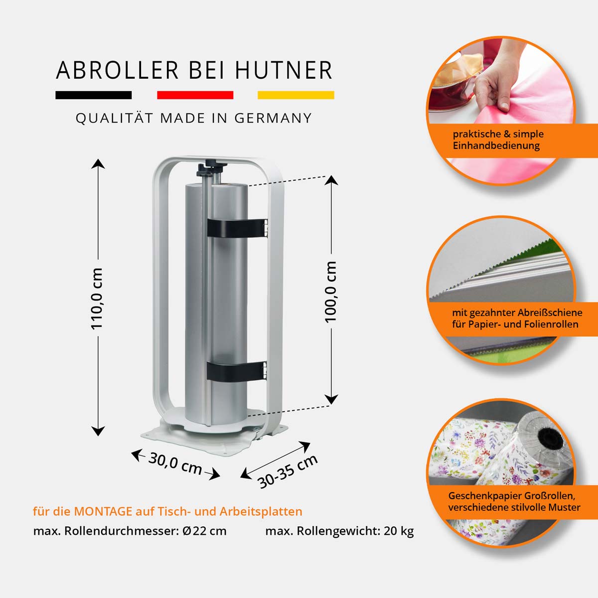 STANDARD Papier- und Folienabroller Senkrechtabroller 100 cm