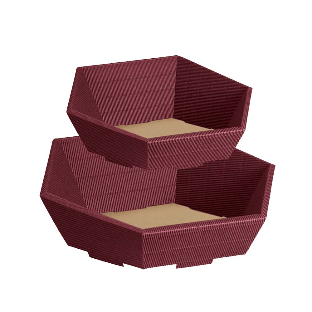 Präsentkorb Geschenkkorb 6-Eck, offene Welle, bordeaux, 2 Größen