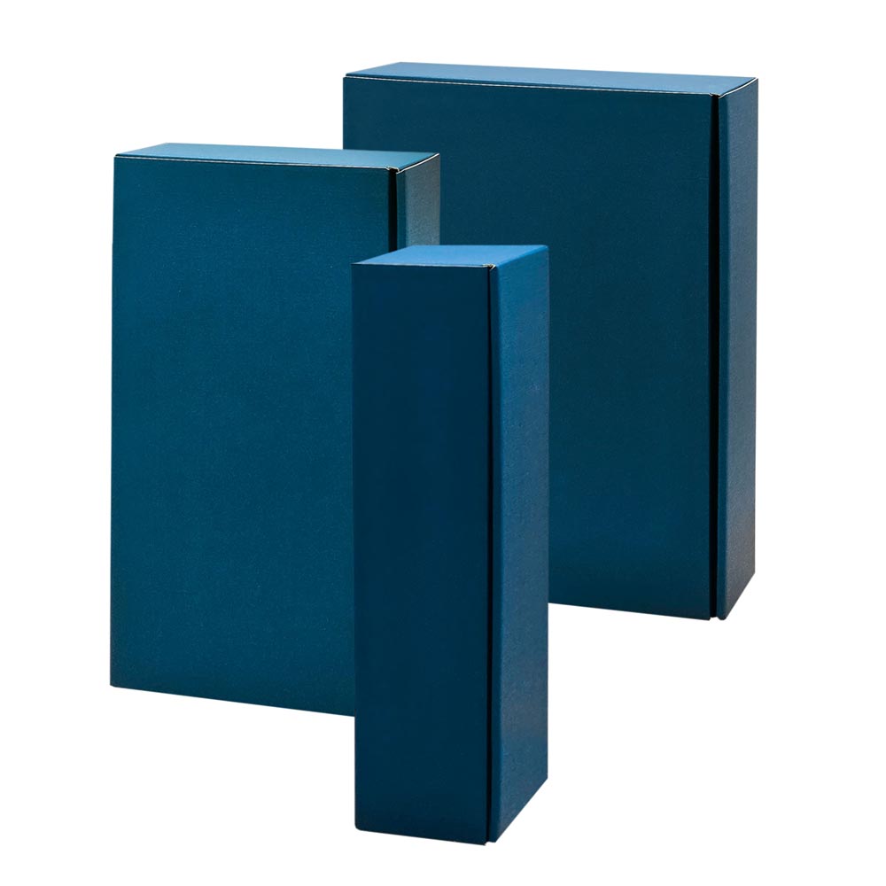 Weinkarton Design Fibra Leinenstruktur blau, 3 Größen 