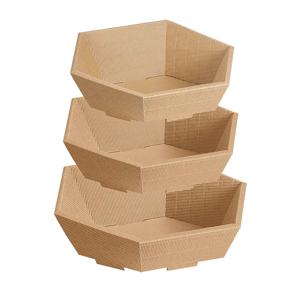 Präsentkorb Geschenkkorb 6-Eck, offene Welle, natur, 3 Größen