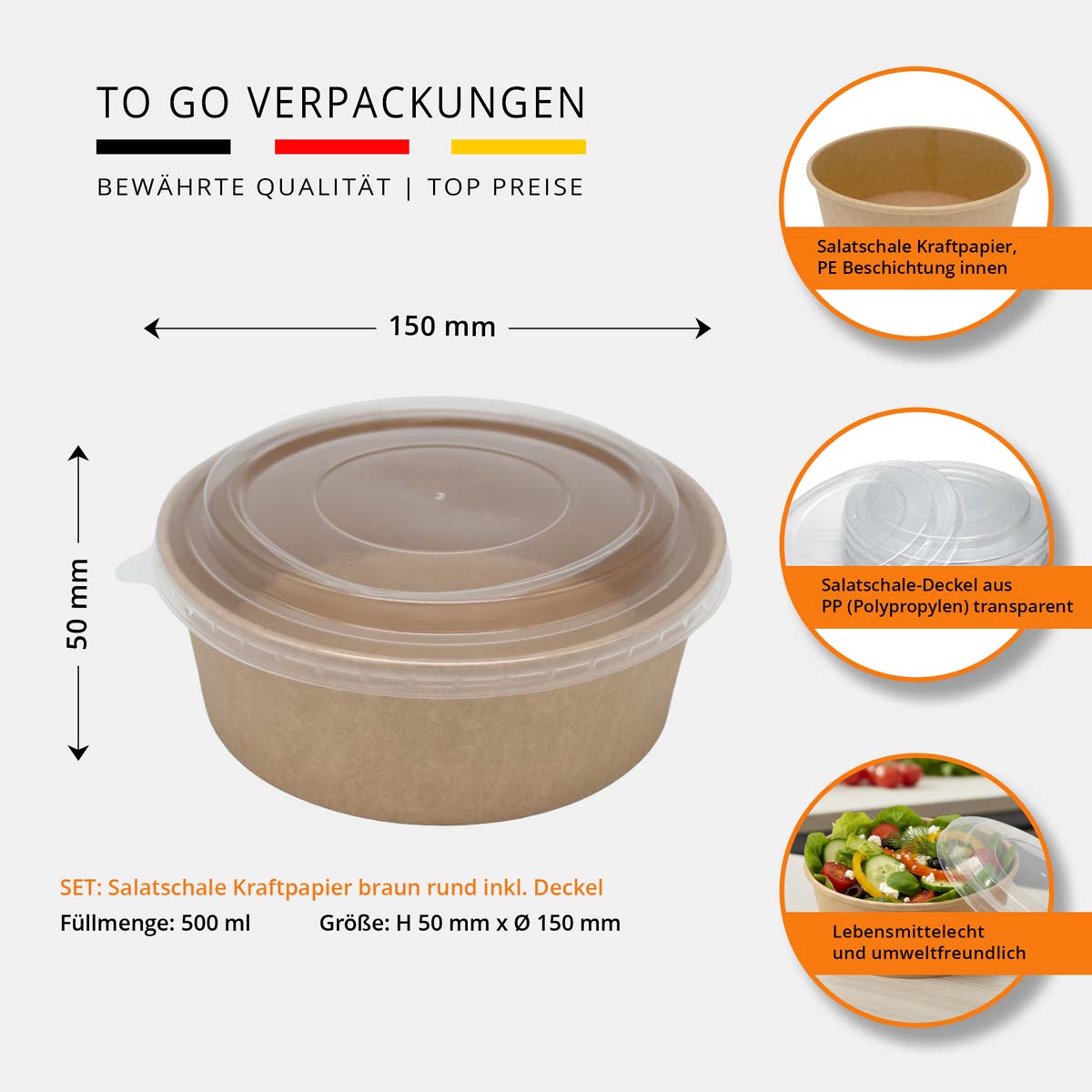 SET: Salatschale rund mit Deckel - 500ml
