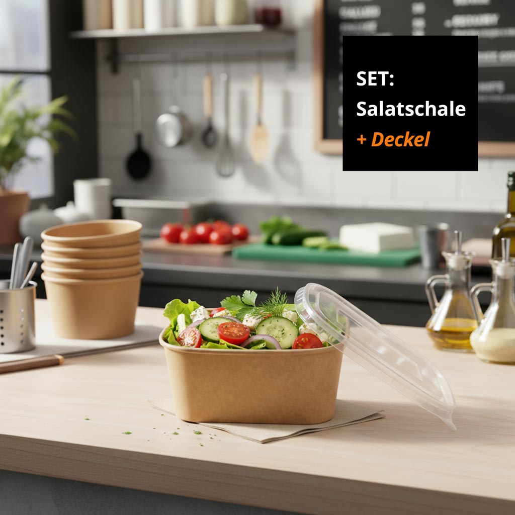 SET: Salatschale rechteckig mit Deckel - 1000ml