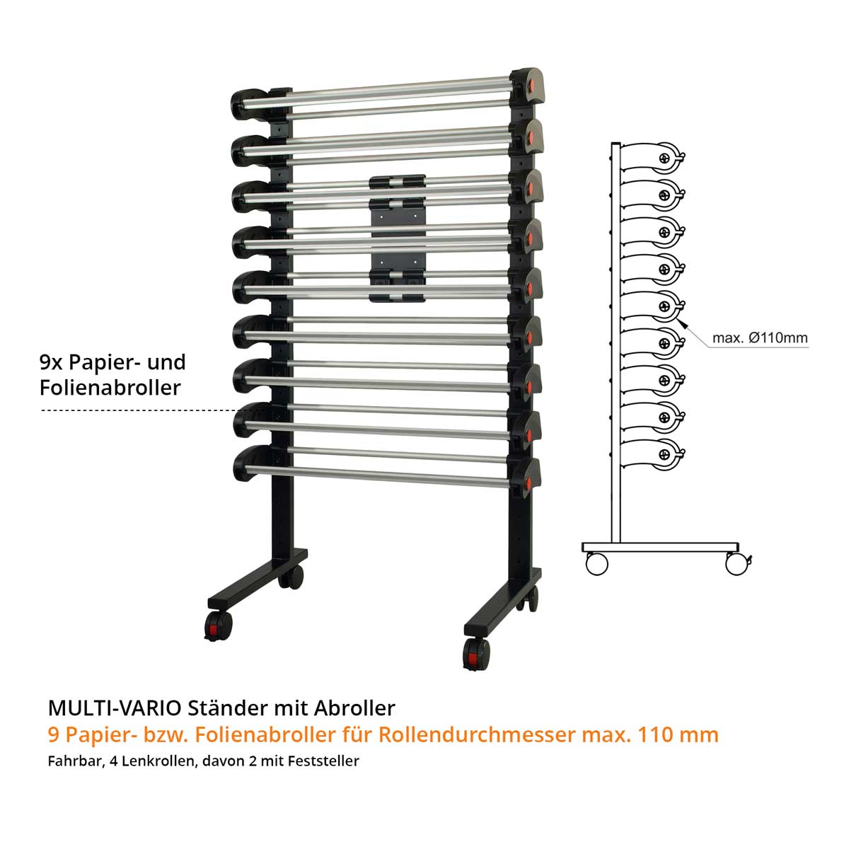 VARIO Multi Abrollständer mit 9 Papier- und Folienabroller VARIO Multi Abrollständer mit 9 Papier- und Folienabroller