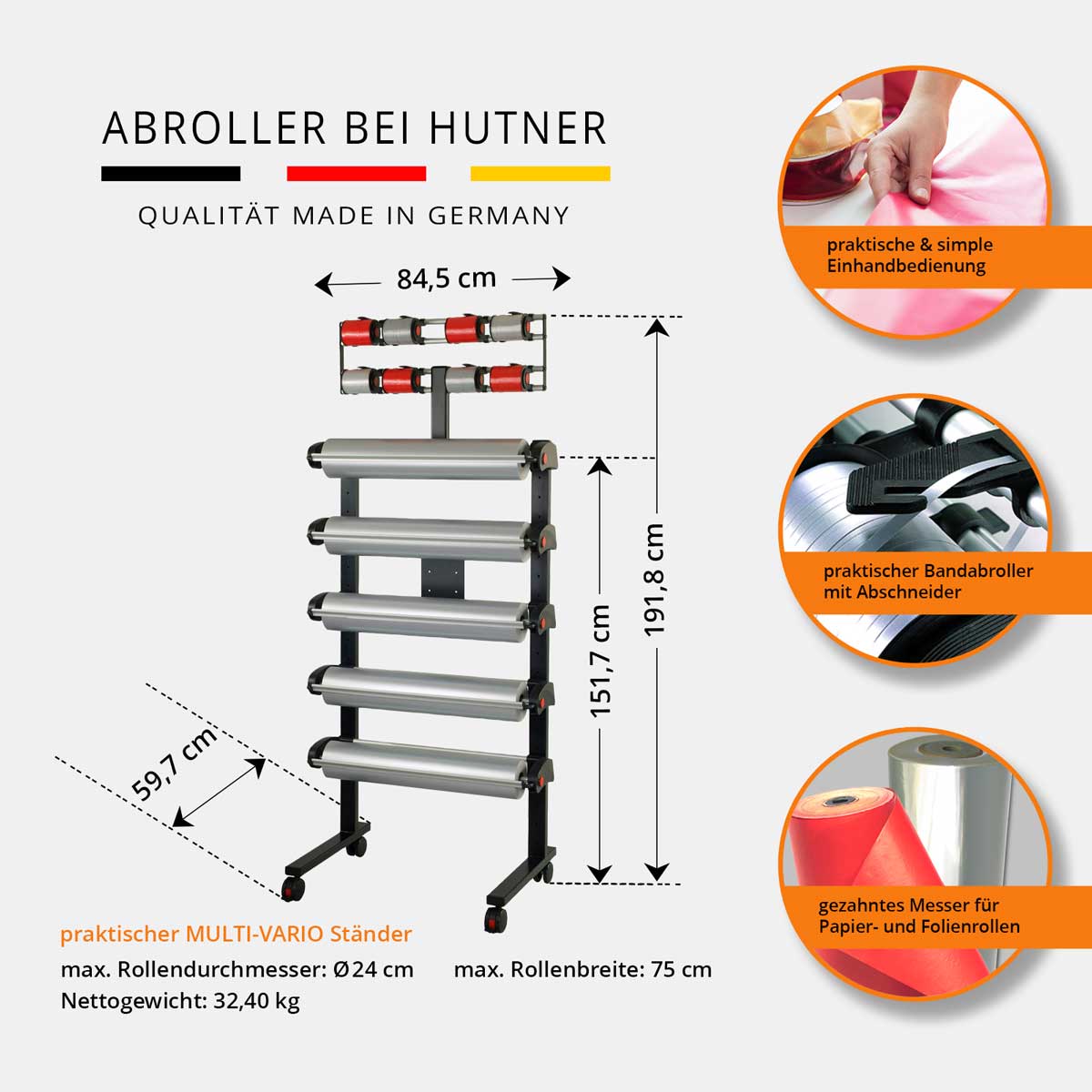 VARIO Multi Abrollständer mit 8 Bandabroller Bemaßung