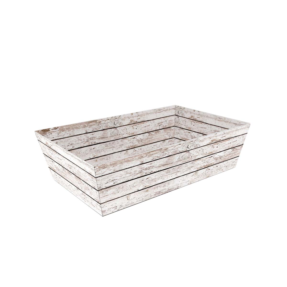 Präsentkorb Geschenkkorb Holzoptik weiß, rechteckig, mittel