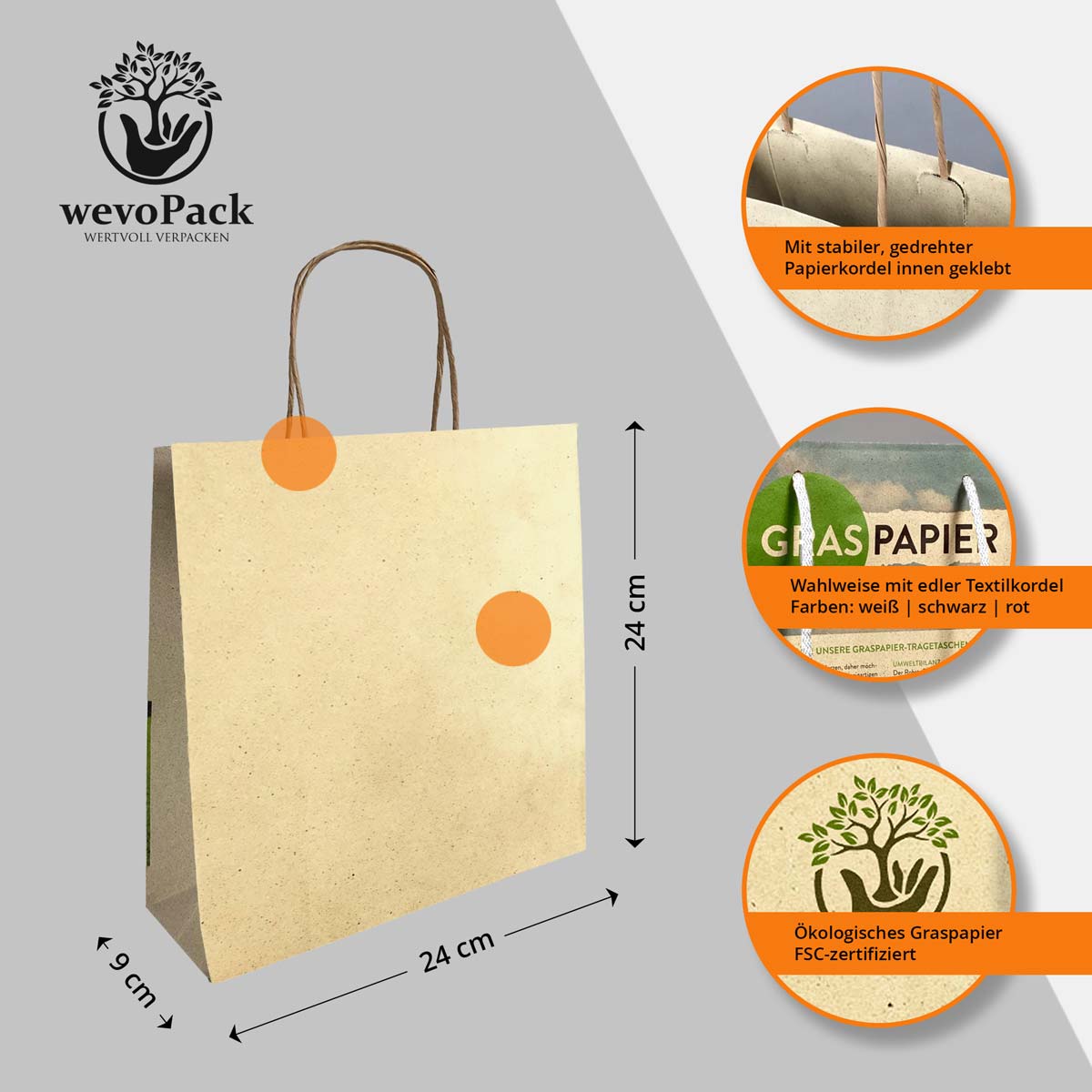 Graspapier Tüten 24x9x24 cm