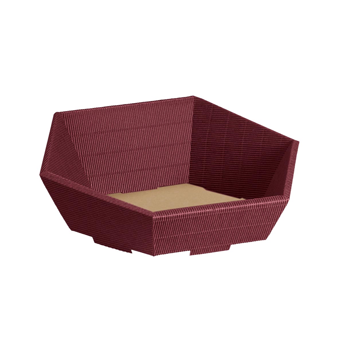 Präsentkorb Geschenkkorb 6-Eck, offene Welle, bordeaux, mittel